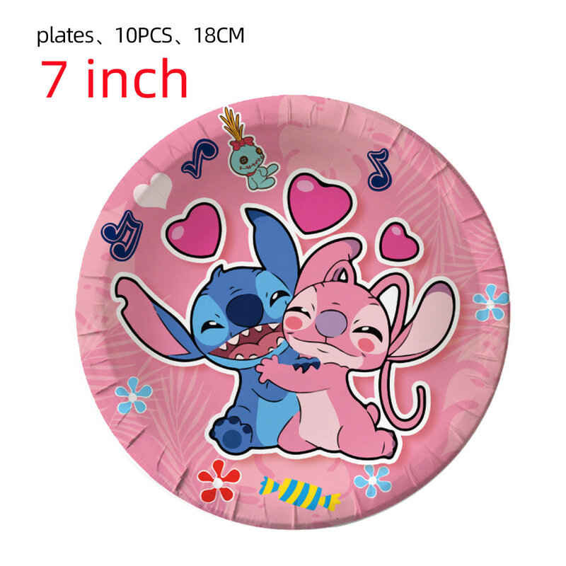 Disney Stitch Party Supplies Paper Napkins Tablecloth Plate Balloon Pink Angel Theme Baby Shower Girls Birthday Party Decoration