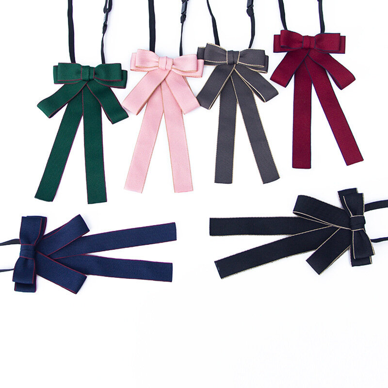 Vintage Ribbon Bowtie Female Girl Navy Pink Elegant Bowknot Suit Shirt School Uniform Butterfly Collar Pins Women Accessories