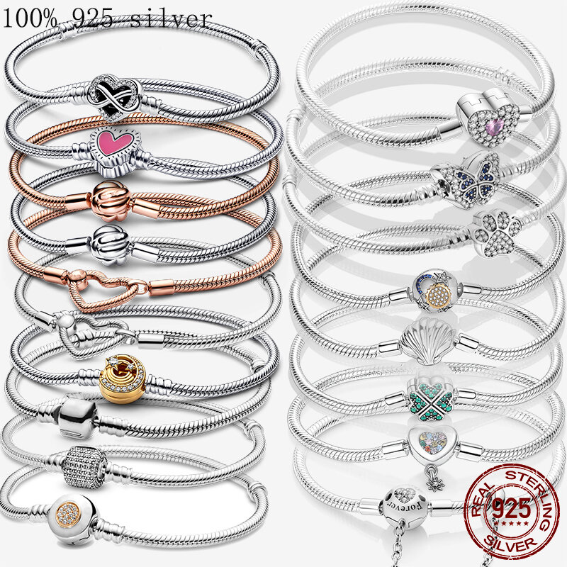 925 Silver Heart Snake Chain Bracelet For Women Infinite Knot Butterfly Infinity Clasp Femme Bracelet Bangles Jewelry Gift
