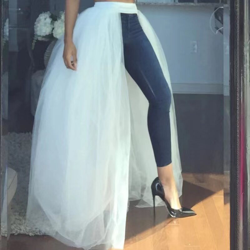 Vestido destacável personalizado, 3 camadas, cintura elástica, acessórios longos para casamento, feito à mão para saia nupcial, branco e preto, 2022