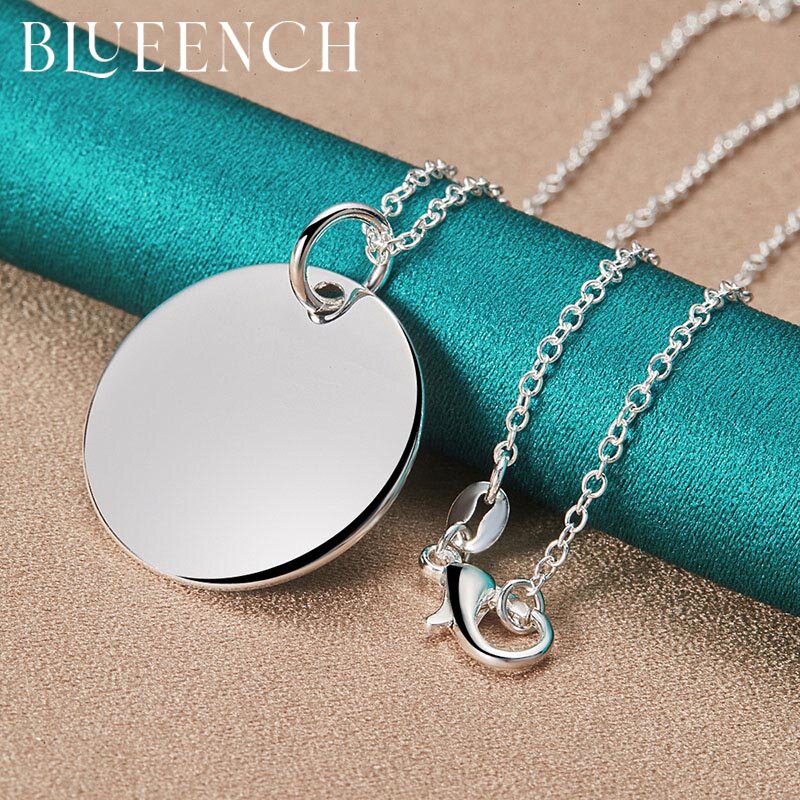 Blueench 925 Sterling Silver Round Pendant Thin Chain Necklace Ladies Party Wedding Casual Fashion Charm Simple Jewelry