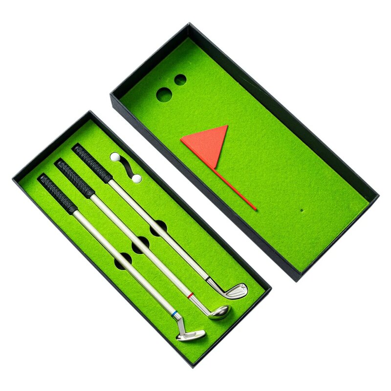 Juego de bolígrafos de Golf para escritorio, Mini bolígrafo de Golf de escritorio, incluye Putter de Golf, 3 palos, bolas, bandera, juegos de escritorio, suministros de escritura creativos