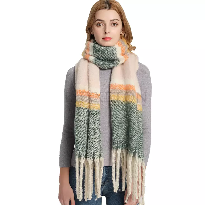 Estilo americano streetwear casual ponchos feminino outono inverno tecido franjas retalhos cor cachecol elegante feminino xale