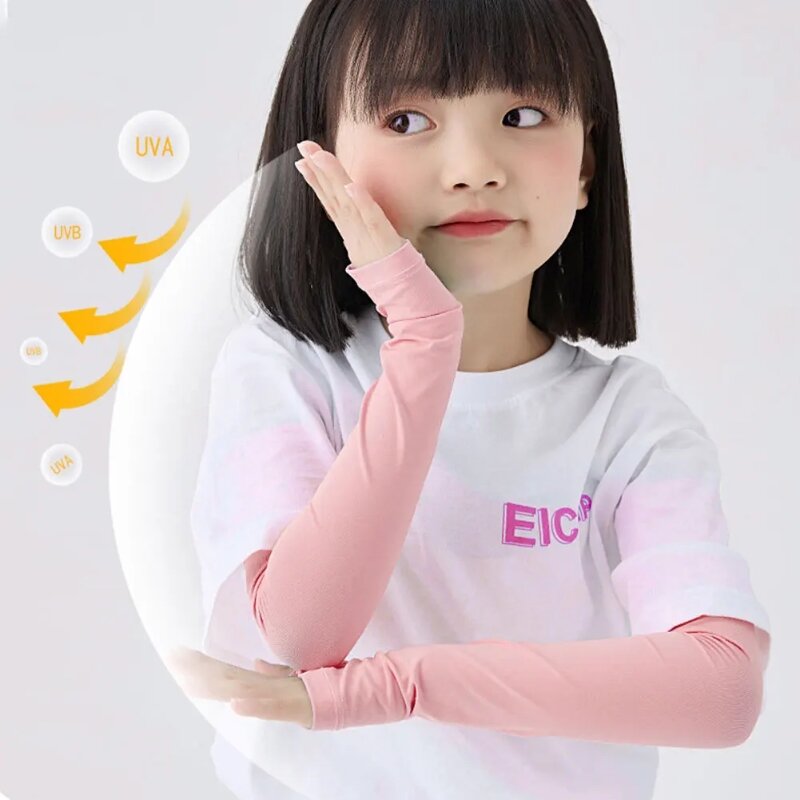 1 Pair Summer Cooling Arm Guard Sleeves Solid Color Cover Sleeve Outdoor Sun UV Protection For Kids Driving Sports Activities