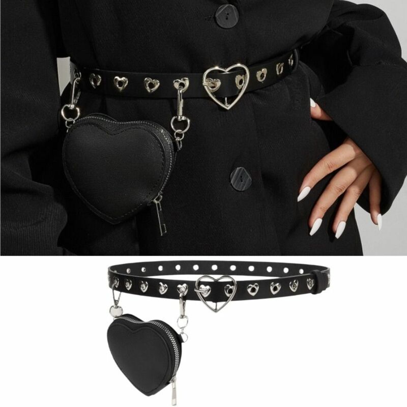 Detachable Mini Love Belt Fashion with Bag Heart Buckle Belt Bag PU Leather Small Waist Bag Ladies