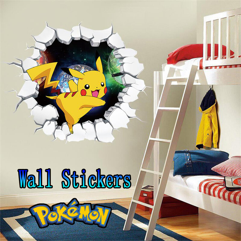 Pokémon Cartoon Wall Sticker, vidro de janela auto-adesivo, decoração da porta do quarto, Pickchu Rayquaza, Eevee, presente original