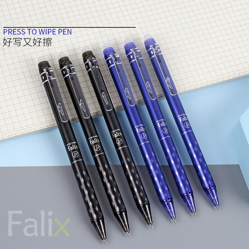 Press Erasable Gel Pens Set with Refills 0.5mm Black and Blue Gel Ink Built-in Eraser Office Supplies Exam Stationery Kit