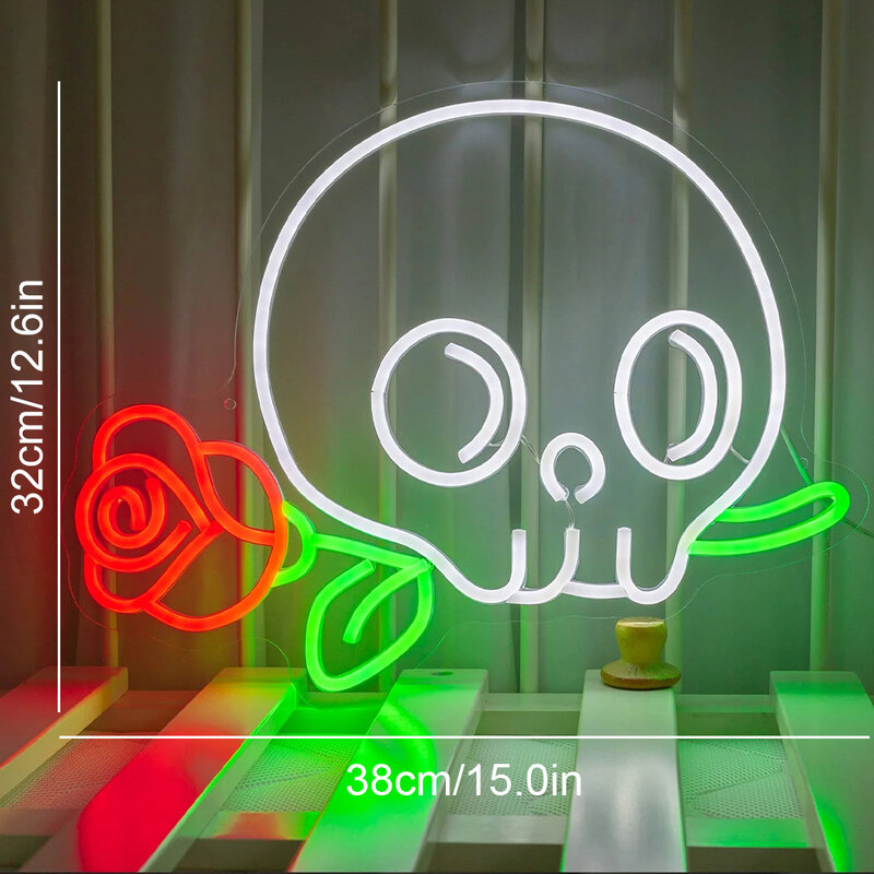 Skeleton Neon Sign Flower LED Lights Ghost Night Light Cool Room Decoration For Bedroom Barfestival Birthday Party Art Wall Lamp