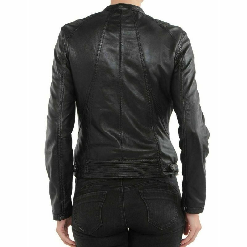 Черная стильная женская Байкерская кожаная куртка из шкуры ягненка, облегающая мотоциклетная куртка