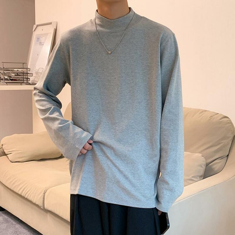 Suéter de manga larga para hombre, camiseta suave y transpirable, elástica, Cuello medio alto, Tops de Base para invierno y otoño