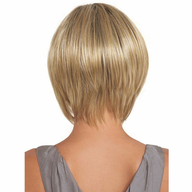 Wig baru Fashion rambut pendek cahaya pirang rambut sisi Split pendek lurus rambut serat kimia Wig penutup kepala untuk wanita gadis