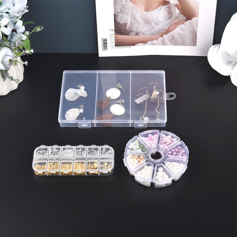 Caixa plástica transparente para jóias, recipiente compartimento ajustável para miçangas e brincos