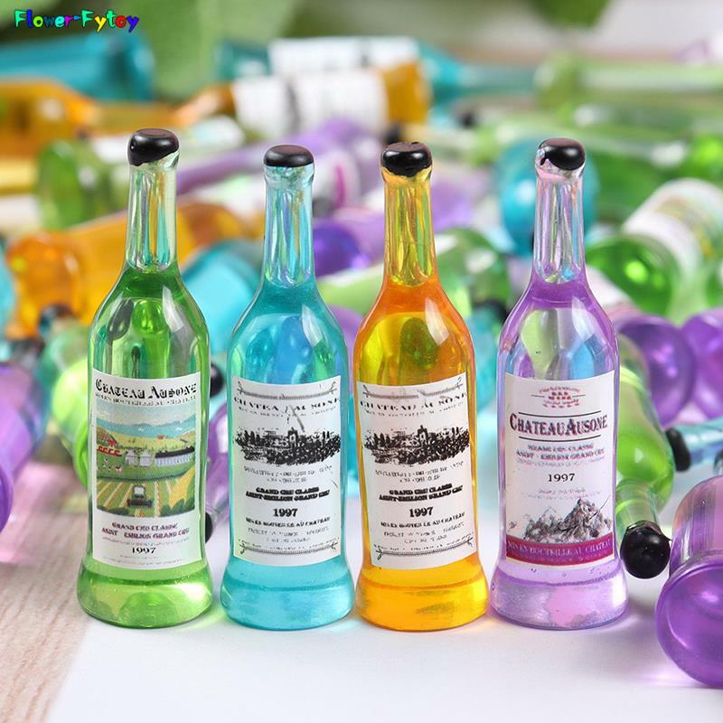 10 buah Aksesori miniatur Set botol anggur Mini mainan Model minuman simulasi untuk dekorasi rumah boneka 1/12 rumah boneka acak