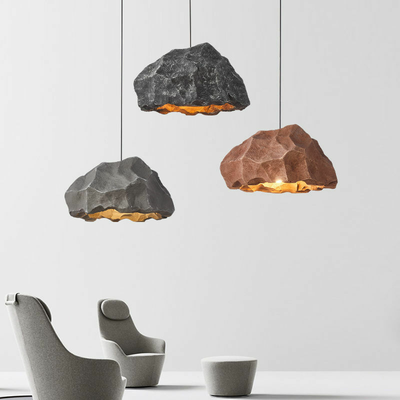 Nordic Wabi Sabi Wind Chandeliers LED E27 Resin Pendant Lamps Designer Rock Shape Suspension Lights Living Room Lighting Fixture