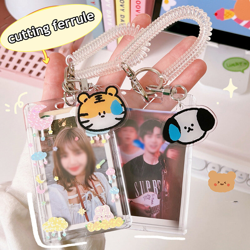 Porte-cartes photo en acrylique transparent, porte-cartes photo, porte-cartes d'idole coréenne, sac de dessin animé mignon, pendentif scolaire, 3 po