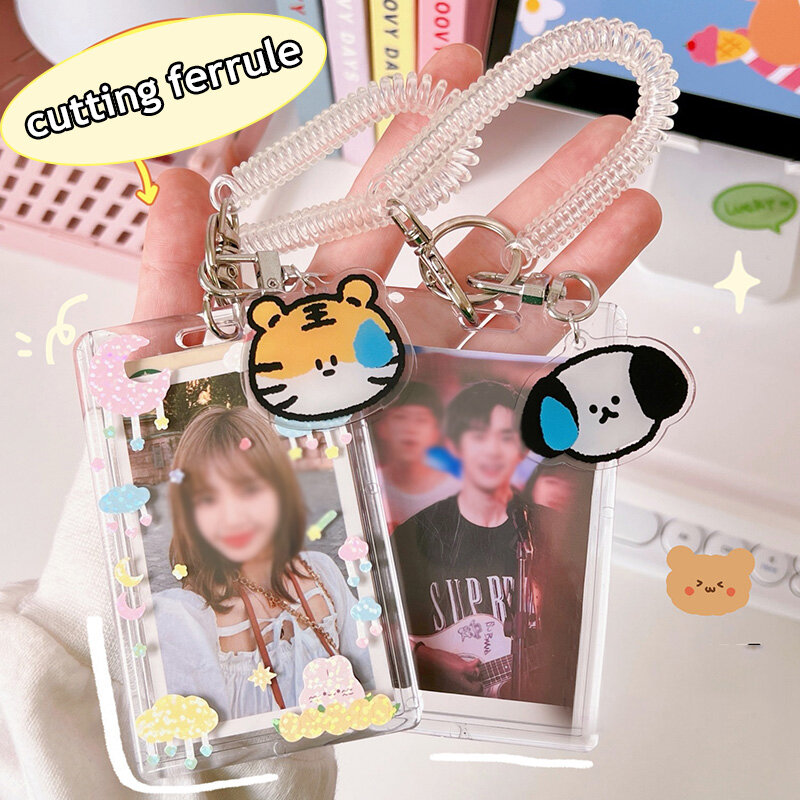 Kpop 3 inch Acrylic Transparent Photocard Holder Korean Idol Card Photo Holder Cute Cartoon Bag Pendant School Stationery