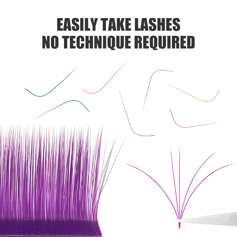 Natuhana fácil fã cílios coloridos l/lu (m) onda falso cílios extensão individual ventilador automático cor vison cílios l em forma de maquiagem