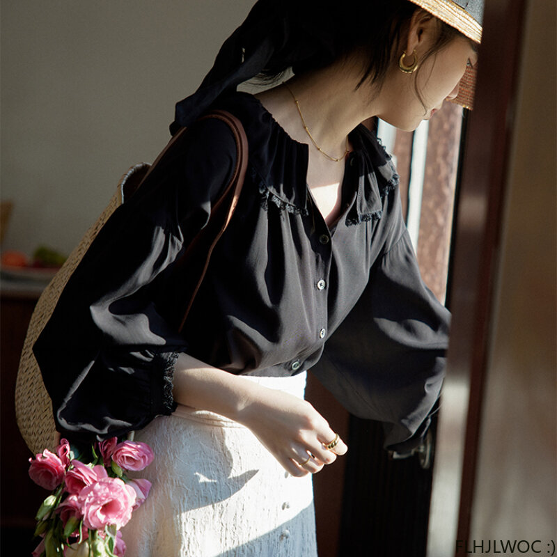 Блузка женская свободного покроя с рукавами-фонариками, в Корейском стиле