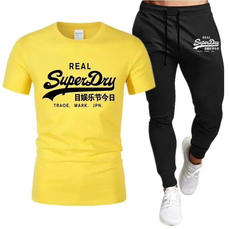 2024 Men's Sets Summer T-shirt Pants 2 Pcs Tracksuit Sets Cotton Short-sleeved T-shirt+Trousers Men's Sets Sports Men's Clothing