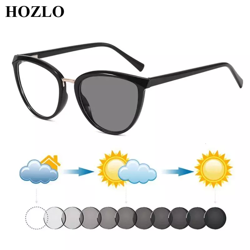 Gafas de sol fotocromáticas con ojos de gato para mujer, lentes de lectura Retro con inserto central para piernas, hipermetropía, oscuras, 0 ~ + 4,0