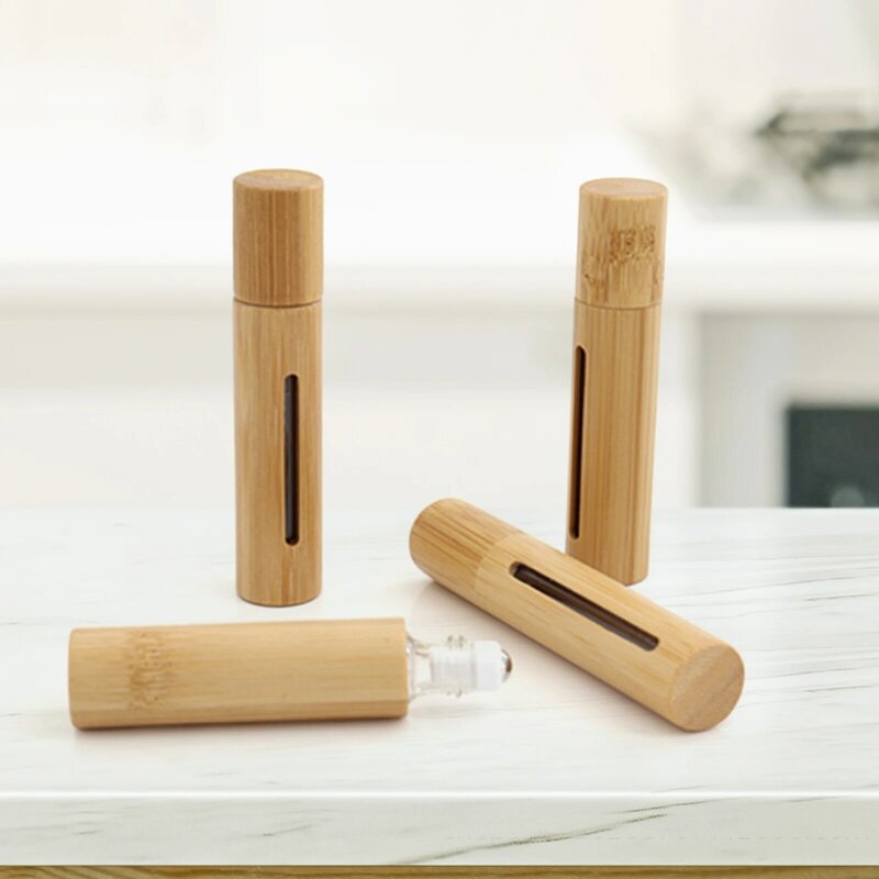 Botella de rodillo de bambú de 3/5/10ML, botella de rodillo de madera envuelta, botella de aceite esencial de bambú, botella de rodillo de ventana abierta