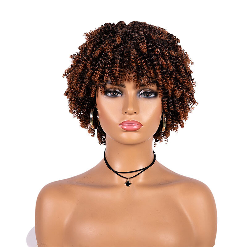 흑인 여성용 아프로 곱슬 합성 헤어 가발, 앞머리 있는 짧은 곱슬 가발, 자연스러운 코스프레