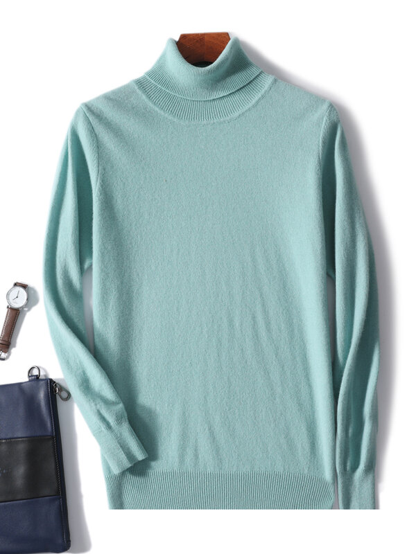 Aliselect 100% Pure Merino Wool Pullover Men Cashmere Jumper Knitwear Jerseys Spring Autumn Winter Warm Turtleneck Sweater Tops