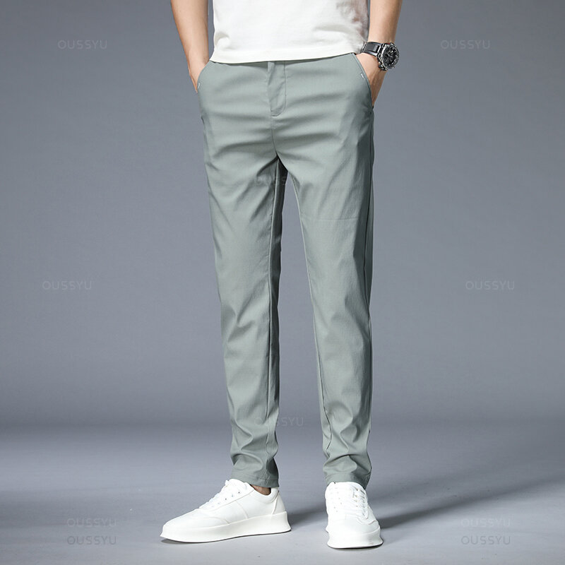 Wiosenne letnie spodnie na co dzień męskie cienkie rozciągliwe dopasowanie dopasowane z elastyczną talią biznes klasyczny spodnie koreańskie męski Khaki szary 38