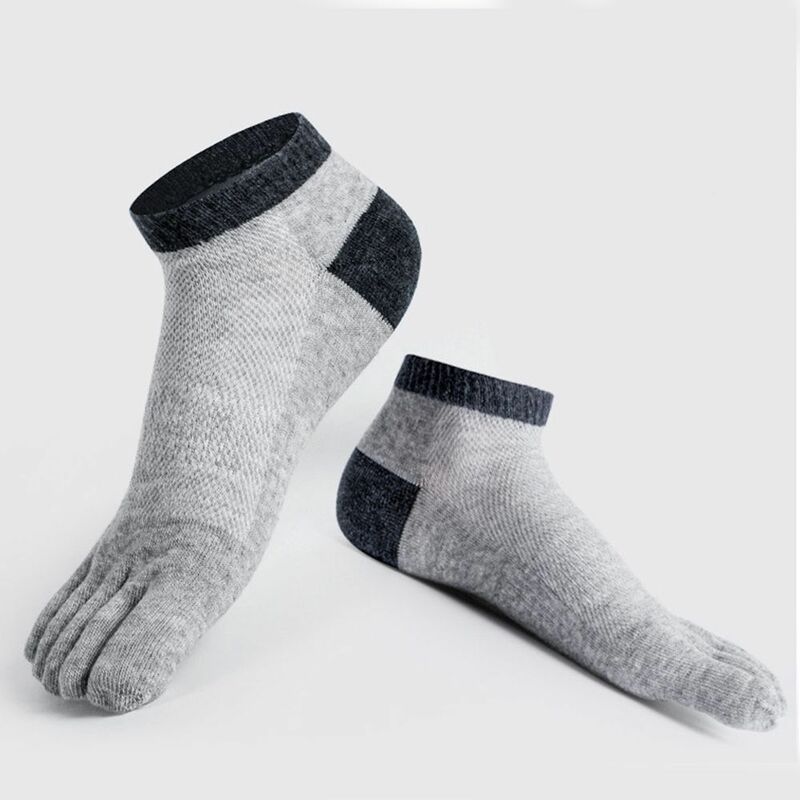 Respirável anti-derrapante algodão malha cinco dedos meias dos homens, malha meias, curto