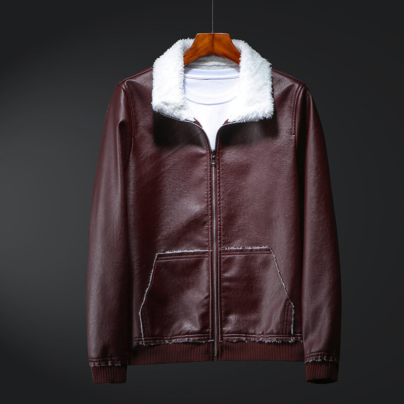 Jaket dan Mantel Kulit Imitasi Pria Kualitas Tinggi Mewah Kerah Bulu Musim Gugur Musim Dingin Kasual Pria Baru Ukuran Besar 5XL-8XL Jaket MY147