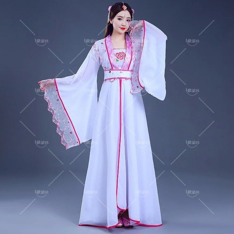 Disfraz chino antiguo de hada para mujer y niña, vestido Hanfu bordado Floral, traje Tang, traje de Festival, traje de Baile Folclórico