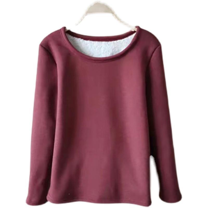Lamb Velvet Bottoming Shirt Women's Regular Style Plus Velvet T-shirt Winter Loose Thickening Warm Black Pullover Tops