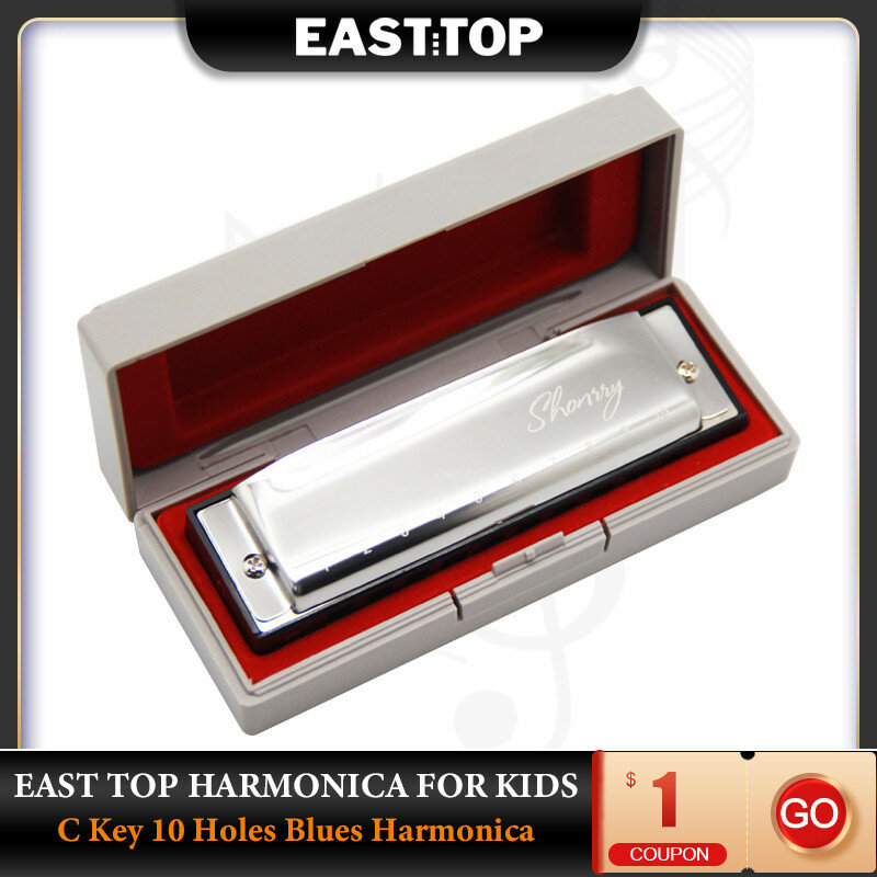 EASTTOP T009 Harmonica, standar diatonik kunci C 10 lubang 20 nada Blues mulut Organ Harp untuk anak-anak, pemula, profesional