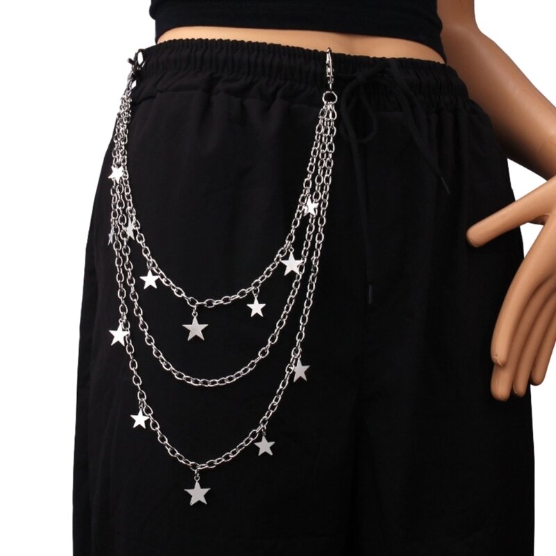 Metallische Stern-Taillenkette aus Metall, 2000er-Jahre-Hosenkette, Charm-Anhänger für Mädchen, modische Taillendekorationen,