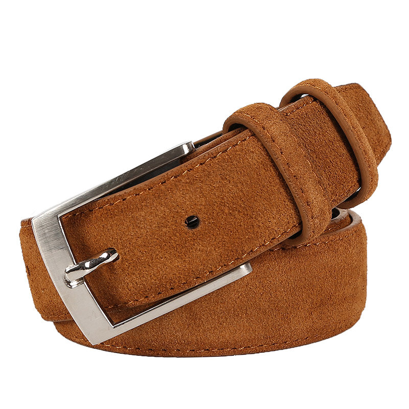 Cinturones Sude de cuero de vaca para hombre y mujer, cinturones de cuero genuino clásico de alta calidad con hebilla de Pin de cuero de vaca