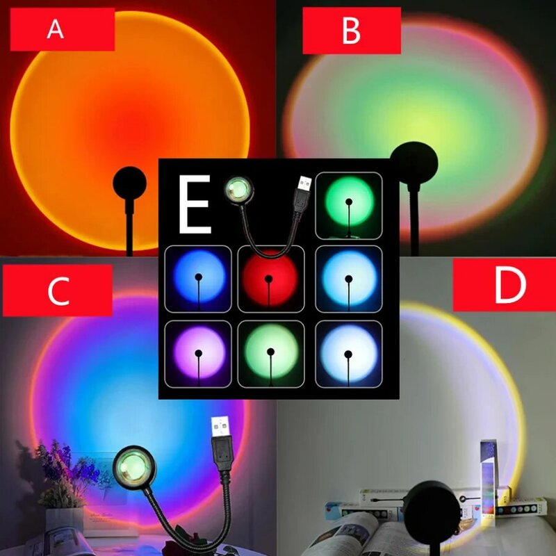 USB Sunset หลอดไฟ LED Rainbow Neon Night ไฟเครื่องฉายแสงการถ่ายภาพ Wall บรรยากาศโคมไฟสำหรับห้องนอนหน้าแรกของขวัญตกแต่งห้อง