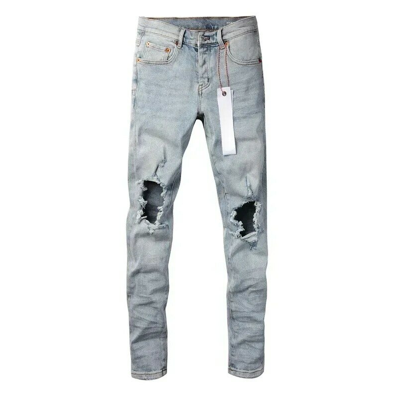 ROCA-Jean slim bleu clair de qualité supérieure, pantalon de marque violet, avec trous aux genoux, taille 28-40, nouvelle collection 2024