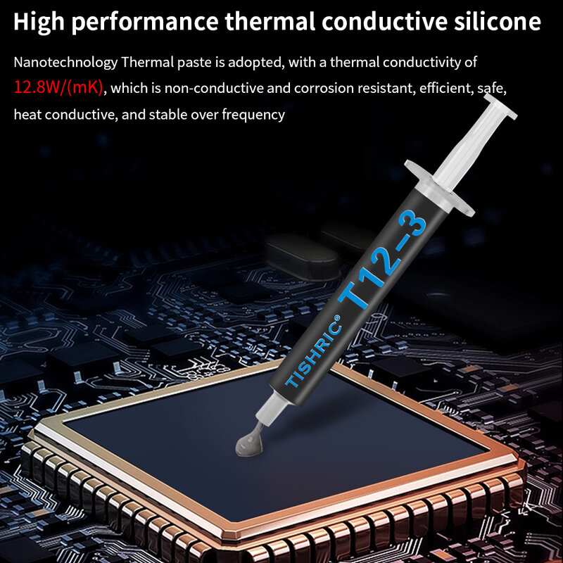 TISHRIC-procesador de pasta térmica T12 3g, compuesto de grasa térmica conductora 12,8 W/K para procesadores de Cpu, Enfriador de refrigeración por agua