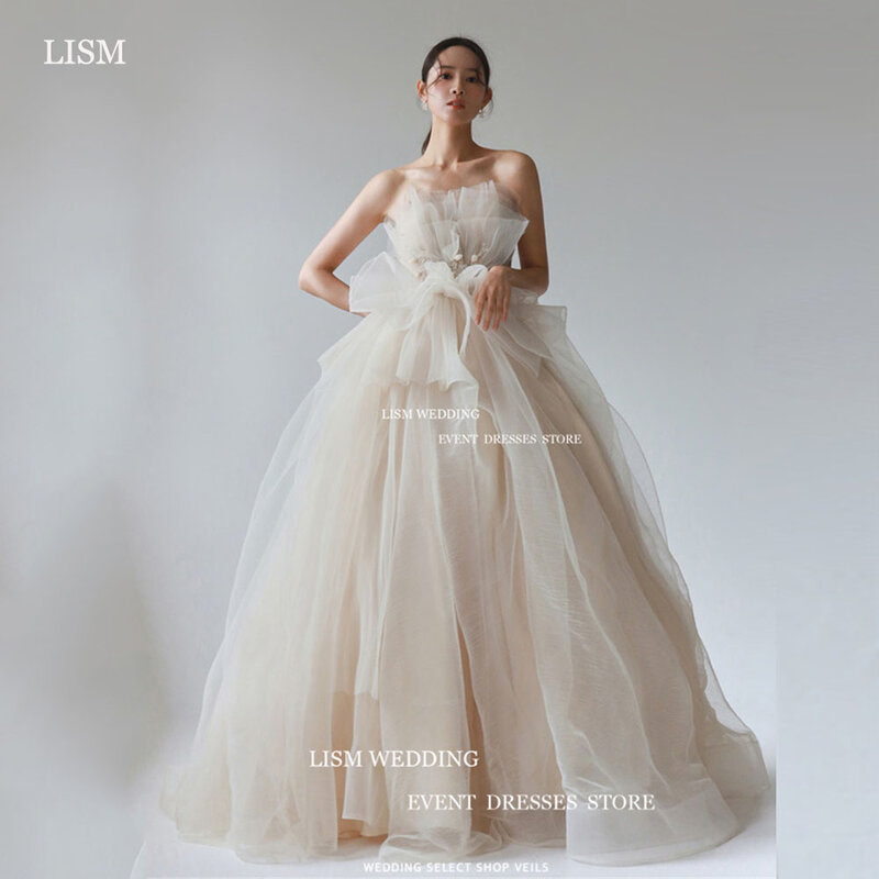 LISM Fairy abiti da sposa senza spalline cinturino per Spaghetti lunghezza del pavimento abiti da sposa formali vestidos de novia donne coreane servizio fotografico