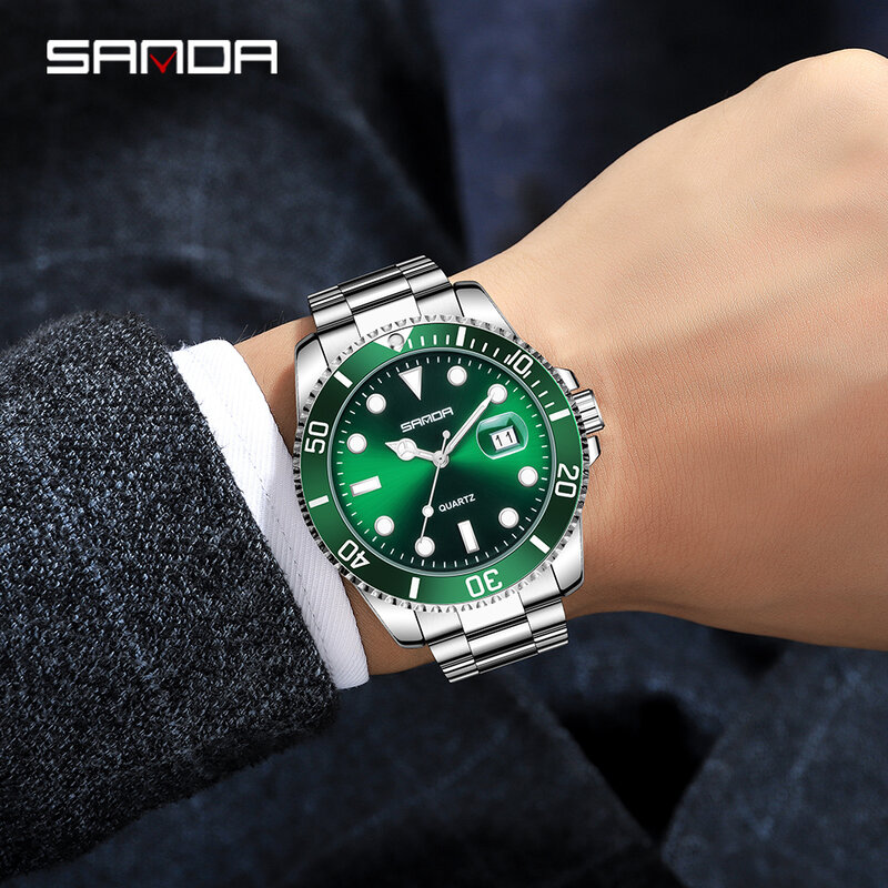 男性、クォーツ時計、カレンダー、ビジネス、高級、トップブランド、ファッションのためのサンドラ-完全なステンレス鋼の腕時計