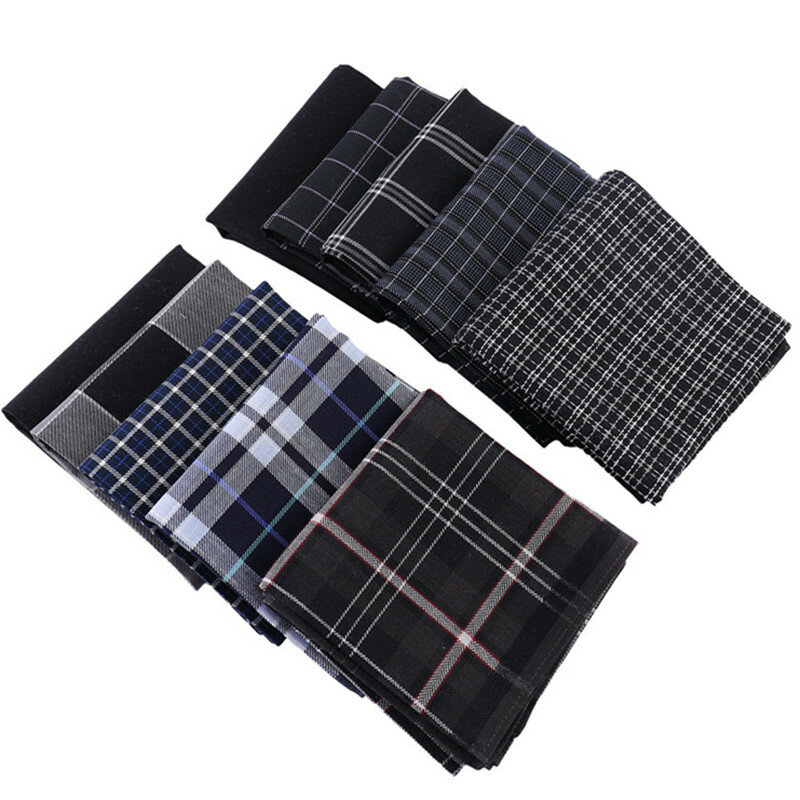 3Pcs 43x43cm 100% Cotton Black Gray British Style Striped Checkered Men Pocket Wedding Party Business Handkerchiefs