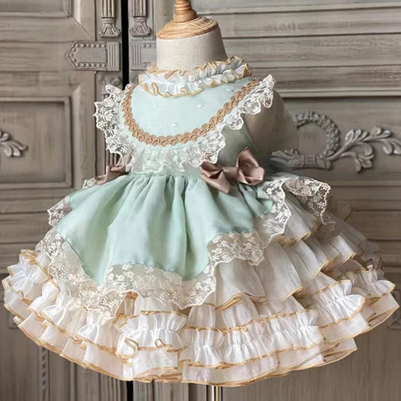 Lolita-Robe en satin gonflé à volants pour bébé fille, robe de princesse, 1er anniversaire, Rh, soirée, mariage, 0-6 ans