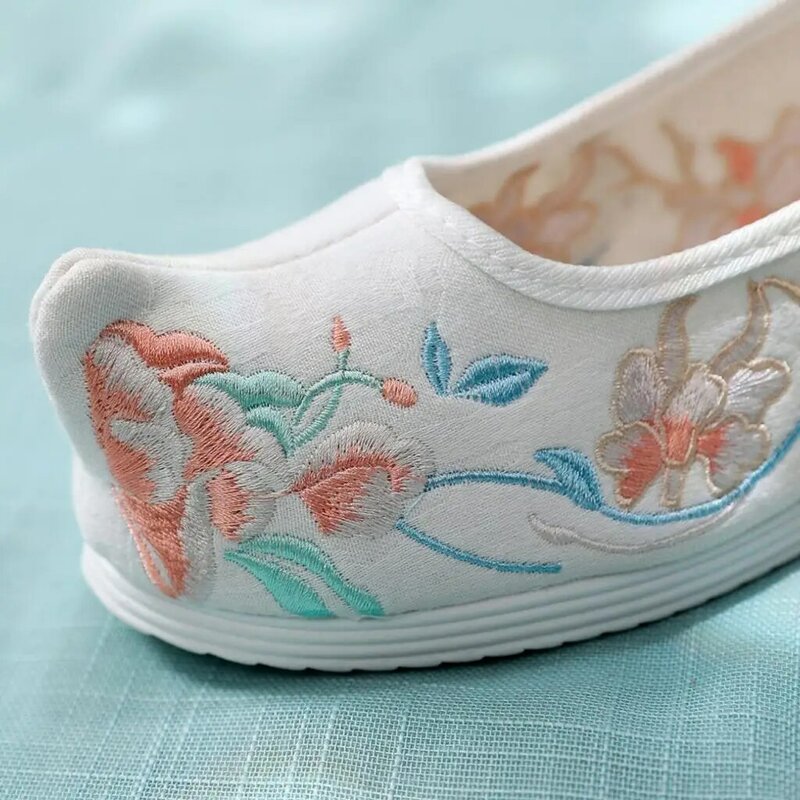 Zapatos Hanfu chinos antiguos para mujer, baile tradicional, bordado, Canva, plano, Oriental, tobillo de boda, altura interna