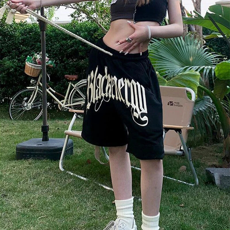 Шорты Y2K Bf женские с принтом на шнурке, модные уличные спортивные шорты в американском стиле, Свободные повседневные Широкие штаны в стиле хип-хоп