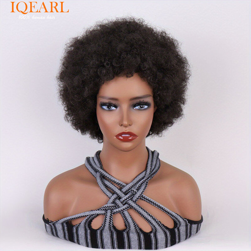 Wig Bob rambut manusia keriting ikal Afro tanpa lem Wig rambut Remy lembut berbulu pendek untuk wanita hitam ketebalan 180% Wig Frontal