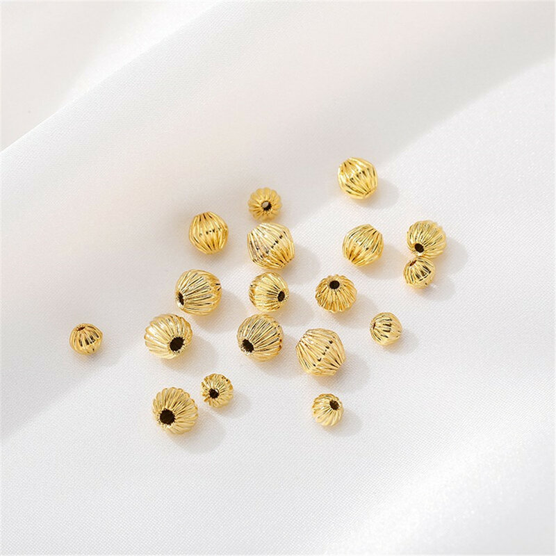 Listrado Ouro Chifre Chifre Beads, Loose Beads, DIY Handmade Pulseiras, Colar, Jóias Material, Acessórios Saco, 14K Cheio, L104