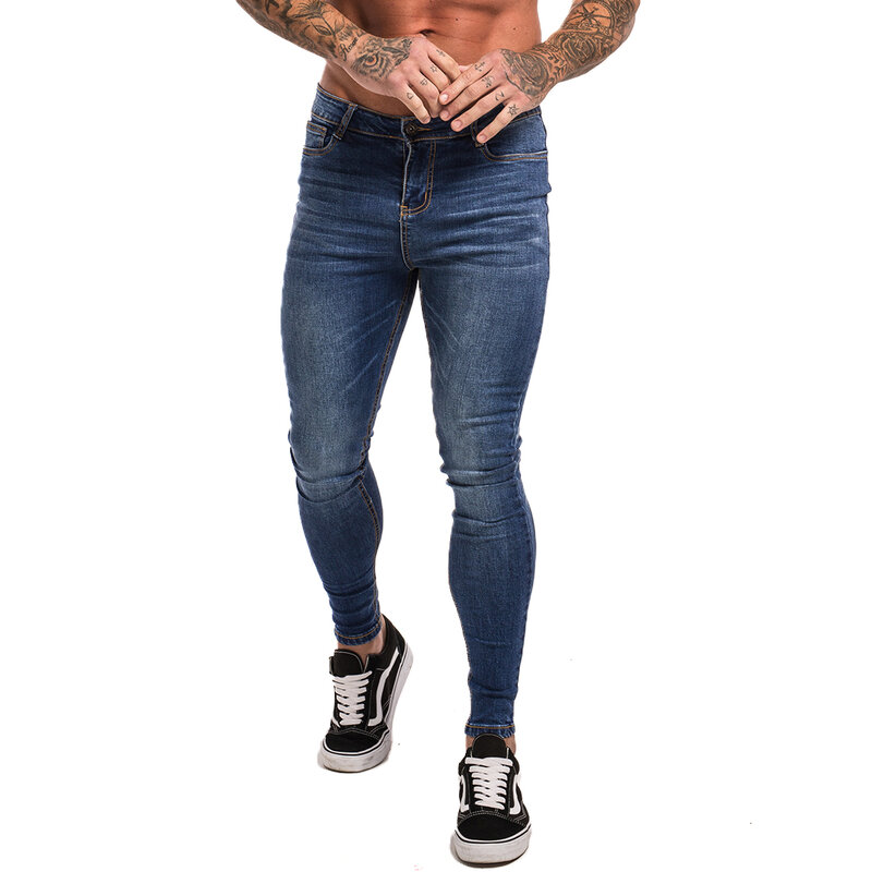 Gingtto Blue Jeans Slim Fit Super Skinny Jeans Per Gli Uomini di Strada di Usura Hio Hop Caviglia Stretto Taglio Da Vicino Al Corpo grande Formato Stretch zm05