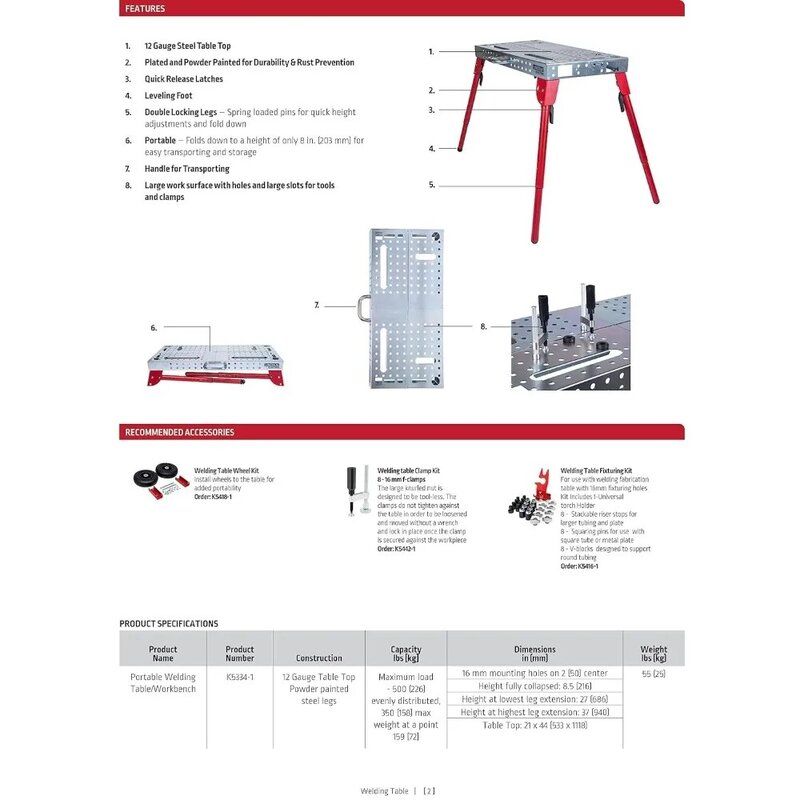 K5334-1 Portable Welding Table Folding Workbench 21" x 44"