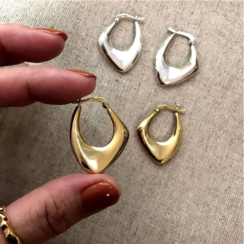 Huitan geometrische Metall Creolen für Frauen Gold Farbe/Silber Farbe Mode Dame Ohr Ohrringe tragen täglich vielseitigen Schmuck