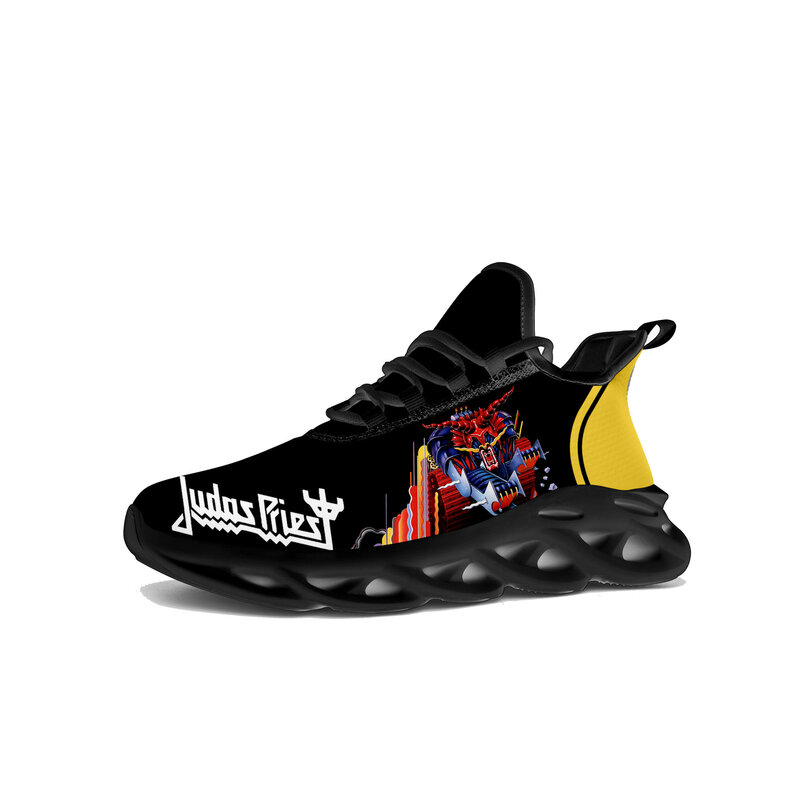 Judas Priest-Tênis Flats para homens e mulheres de heavy metal, tênis esportivo de corrida, calçado de malha com renda, sapatos feitos sob medida